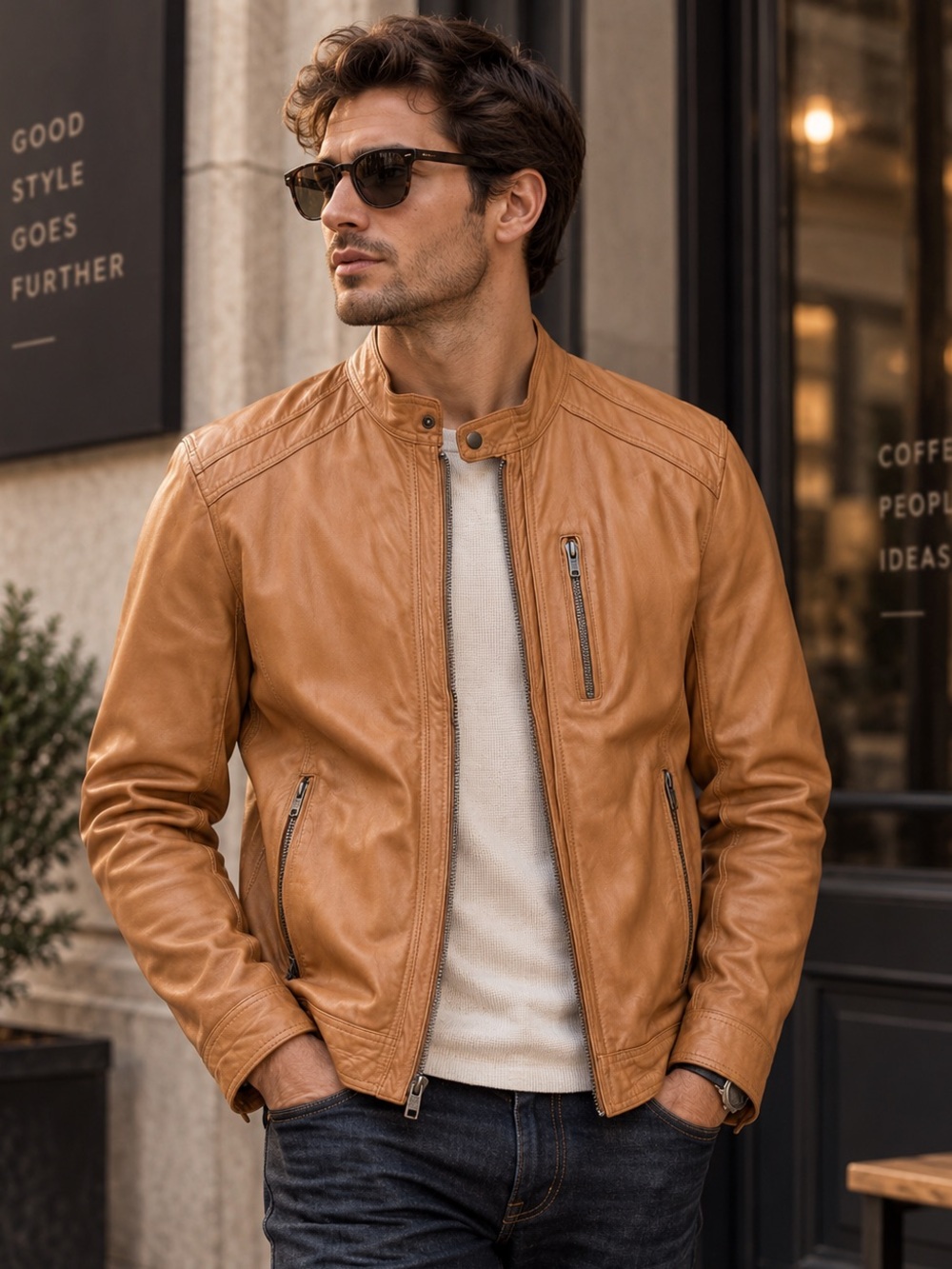 Vintage Wilsons Leather Men’s L Cognac Leather Moto Racer Jacket